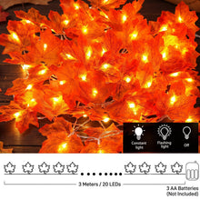 Carica l'immagine nel visualizzatore di Gallery, KATELUO Catena Luminosa Autunnale a Batteria, 3 Metri 20 LED Foglia d'Acero Ghirlanda Luci, Foglie di Acero Luci, Hallow