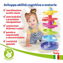 Carica l'immagine nel visualizzatore di Gallery, Quercetti Spiral Tower Pista Biglie per Bambini, Giochi Bambini 1 Anno 100% Made in Italy, Gioco Educativo con 5 Spirali, 3 Biglie Grandi con Sonagli, Regalo Bimbo 1 Anno Sicuro e Divertente