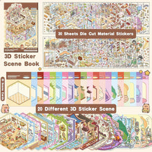 Carica l'immagine nel visualizzatore di Gallery, Set di 20 adesivi 3D per casa, in miniatura 3D con pinzetta rosa, fai da te Cozy Little Home House Scene Sticker Book, F