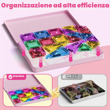 Carica l'immagine nel visualizzatore di Gallery, Set di 42 piastrelle magnetiche da viaggio con glitter da viaggio, per bambini, menta, piastrelle magnetiche con base in