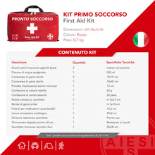Carica l'immagine nel visualizzatore di Gallery, AIESI® Kit di Pronto Soccorso professionale con TERMOMETRO e DISINFETTANTE per auto casa viaggio barca moto trekking EAS