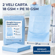Carica l'immagine nel visualizzatore di Gallery, Bavaglini monouso impermeabili - Bavaglio monouso per adulti | 2 Veli Carta 18 gsm + PE 10 gsm | Bavaglini Alta Assorben