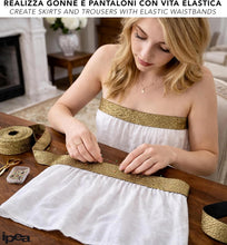 Carica l'immagine nel visualizzatore di Gallery, IPEA Elastico per Cucito LUREX - Corda Elastica da Cucire - 10 METRI - Made in Italy - Nastro Elastico da Cucito 40 mm Brillante per Accessori, Vestiti, Gonne, Borse, Cinture - Fettuccia Piatta - Oro