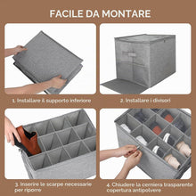 Carica l'immagine nel visualizzatore di Gallery, Cozary Scatole per Scarpe, Organizer Scarpe 12 Scomparti con Borsa in Rete, Coperchio Trasparente e Manici Rinforzati, adatto per 6-12 paia, Pieghevoli, per Guardaroba, Scarpiera, Grigio (43x32x32cm)