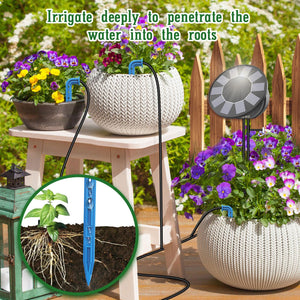 TRJZWA Kit di Irrigazione Automatica Solare per Vaso, Sistema di Irrigazione Automatico da Giardino, Sistema di Irrigazione Solare a Goccia con 9 Programmi di Irrigazione e 10m di Tubo di Irrigazione