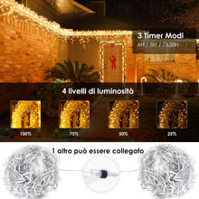 Carica l'immagine nel visualizzatore di Gallery, BESCOST Cascata luminosa 400 LED 10 m bianco caldo con telecomando e timer