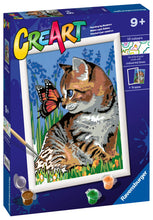 Carica l'immagine nel visualizzatore di Gallery, Ravensburger - CreArt Serie D, Gattino e Farfalla, Dipingere con i Numeri, Kit Pittura Bambini, Tema Animali, Cornice Inclusa, Gioco Educativo, Idea Regalo Bambini 9+ Anni, 26x20 cm