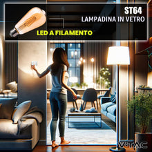 Carica l'immagine nel visualizzatore di Gallery, V-TAC 2x Lampadina LED Filamento Ambrata ST64 con Attacco E27-8W (Equivalenti a 50W) - 720 Lumen - Lampadine Vintage Ret