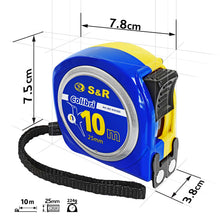 Carica l'immagine nel visualizzatore di Gallery, S&amp;R Metro a Nastro 10M x 25mm. Flessometro Professionale, Compatto e Resistente.