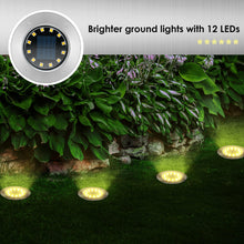 Carica l'immagine nel visualizzatore di Gallery, Solpex Luci da pavimento a energia solare, 12 LED, 4 pezzi, bianco caldo, in acciaio inox, impermeabile, per esterni, giardino, terrazza, prato, cortile, passerella