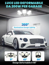 Carica l'immagine nel visualizzatore di Gallery, Lampada da Garage LED 200W, 20000LM Plafoniere LED a Soffitto Garage Deformabile con 7+1 Pannelli Regolabili 6500K Luce 