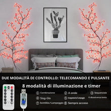 Carica l'immagine nel visualizzatore di Gallery, Luci a LED con rami di fiori di ciliegio - 180cm 96 LED decorazione da parete con fiori di ciliegio, catena luminosa in 