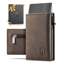 Carica l'immagine nel visualizzatore di Gallery, Tomylv Portafoglio Uomo, RFID Magnetica Portafoglio Uomo Slim, Porta Carte di Credito Uomo - ID Window, Tasca portamonete con cerniera, Scomparto per Banconota - Marrone