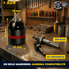 Carica l'immagine nel visualizzatore di Gallery, S&amp;R Mandrino Trapano Autoserrante SDS-Plus. Mandrino per Avvitatore a Chiusura Rapida 1.5-13 mm 1/2" - 20UNF - Filettatu