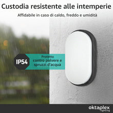 Carica l'immagine nel visualizzatore di Gallery, Oktaplex lighting Plafoniera LED Ovale Nera 10W 800Lm Lampada a Muro 3000K Luce Naturale Bianco Caldo IP54 Lumi