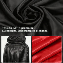 Carica l'immagine nel visualizzatore di Gallery, Mantello Vampiro, Mantello Halloween Raso Reversibile Rosso Nero con Cappuccio, Costume Vampira per Halloween Carnevale 