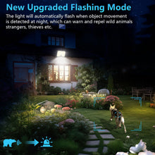 Carica l'immagine nel visualizzatore di Gallery, Lampada Solare da Esterno - 200LED Luce Solare LED Esterno con Sensore di Movimento 2200mAh 4 Modes Telecomando Faretto LED da Esterno Solare con Pannello, Luci da Esterno Giardino Solari con 5M Cavo