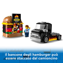 Carica l&#39;immagine nel visualizzatore di Gallery, LEGO City Furgone degli Hamburger Giocattolo, Veicolo da Costruire per Bambini e Bambine da 5 Anni in su, Camion Food Truck con Accessori per Cucinare e 2 Minifigure, Regalo Divertente 60404