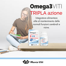 Carica l'immagine nel visualizzatore di Gallery, Omega3 Viti Tripla Azione, Integratore ad Alta Concentrazione di Omega-3 per Cuore, Cervello e Vista, Assunzione Giornal