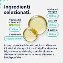 Carica l'immagine nel visualizzatore di Gallery, Vitamina D3 + K2 + Omega 3, 90 Capsule Softgel, Eletto PRODOTTO DELL'ANNO 2025, 2000UI Vitamin D, 100 µg Vitamina K (K2V