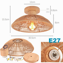 Carica l'immagine nel visualizzatore di Gallery, iDEGU Lampada da Soffitto Retrò in Rattan e Legno Stile Boho 30cm Lampadario a Sospensione Paralume Vintage Plafoniere I