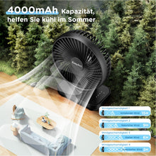 Carica l'immagine nel visualizzatore di Gallery, EasyAcc® Ventilatori da Tavolo a Batteria 4000mAh ricaricabile Silenzioso 4 Velocità Ventilatori da Tavolo Portatile USB-C/Copriventola Rimovibile/Display di Potenza a LED per Scrivania Casa Viaggi