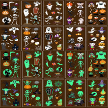 Carica l&#39;immagine nel visualizzatore di Gallery, Tatuaggi Temporanei di Halloween per Bambini, 10 Fogli, Adesivo Luminoso, Decorazione Impermeabile