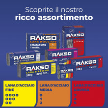 Carica l'immagine nel visualizzatore di Gallery, RAKSO Lana di Acciaio Extrafine 0000, 200g, 1 Fascia, lucidare legni incerati, pulire a secco superfici in vetro, lucida