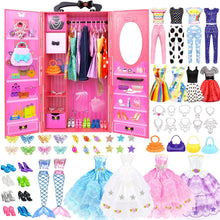 Carica l'immagine nel visualizzatore di Gallery, 84 Vestiti e Accessori per Bambole con Armadio per bambole da 11,5 pollici Playset di design di moda bambola ragazza ves