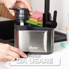 Carica l'immagine nel visualizzatore di Gallery, Vileda Sink Organizer con Dispenser di Sapone in Acciaio Inox - Porta Spugne da Cucina indipendente - Organizer Lavastoviglie con Dispenser di Sapone per Spugne e Spazzole - Durevole e Antiruggine