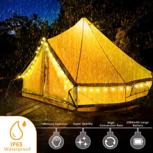 Carica l'immagine nel visualizzatore di Gallery, Luci Solari Esterno, 60LED/13.2M/8 Modalità Catena Luminosa Esterno, IP65 Impermeabile Lampade Solari da Giardino per Festa, Campeggio, Balcone, Matrimonio, Gazebo(Bianco Caldo+ Funzione di Memoria)