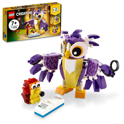 LEGO Creator 3 in 1 Creature della Foresta Fantasy, Set con Animali Giocattolo da Costruire tra cui Gufo, Coniglio, Cervo, RIccio e Scoiattolo, Giochi per Bambini e Bambine da 7 Anni in su 31125