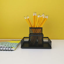 Carica l'immagine nel visualizzatore di Gallery, D.RECT Organizer da scrivania | portapenne organizer da tavolo in metallo | ripiano da ufficio con porta foglietti in rete | 103 x 154 x 103 mm nero