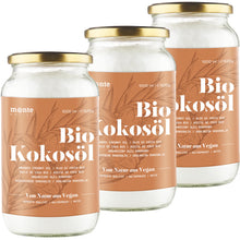 Carica l'immagine nel visualizzatore di Gallery, MonteNativo Olio di Cocco Biologico Extra Vergine –3x1000ml– Crudo e Spremuto a Freddo; Organico e Puro 100%; Non Processato, Bio, Ideale per Capelli, per il Corpo e ad Uso Alimentare, Non Raffinato