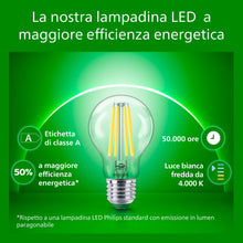 Carica l'immagine nel visualizzatore di Gallery, PHILIPS Ultra Efficient - Ultra energy saving lights, E27 LED light source, 60W, A60, cool white, pack of 1, clear