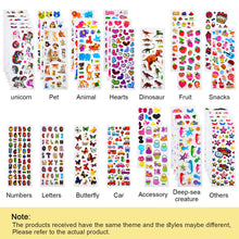 Carica l&#39;immagine nel visualizzatore di Gallery, Habett Adesivi per Bambini, 920+ Adesivi 3D Stickers per Puffy Adesivi per Regali Gratificanti Scrapbooking Inclusi Camion, Unicorno, Animali, Pesci, Dinosauri, Numeri, Frutta e Altro (36 Fogli)