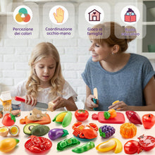 Carica l'immagine nel visualizzatore di Gallery, LAUGIGLE 78Pc Cibo Giocattolo da Taglio con Borsa per La Conservazione, Cibo Finto per Cucina da Gioco, Include Frutta e