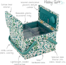 Carica l'immagine nel visualizzatore di Gallery, Hobby Gift Scatola Grande per Cucito con Doppio Coperchio e Manico - Cestino Porta Cucito in Cotone con Scomparti per Strumenti e Accessori Creativi - 25 x 25 x 17 cm, Eucalipto
