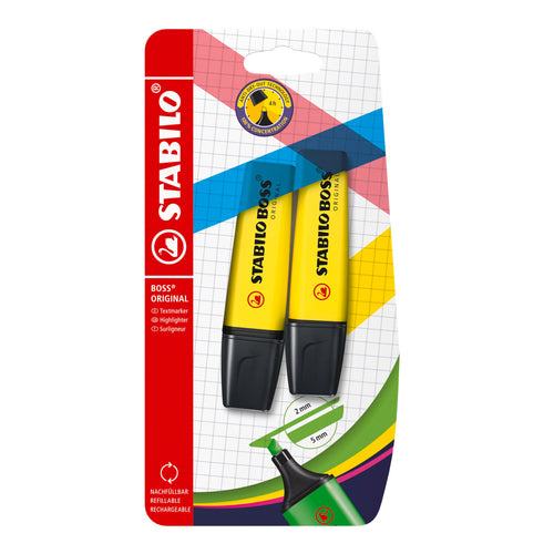Evidenziatore - STABILO BOSS ORIGINAL - Pack da 2 - Giallo/Giallo