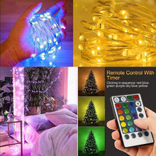 Carica l'immagine nel visualizzatore di Gallery, Ghirlanda di luci a LED con batteria, per interni, 50 LED, 16 colori cangianti, RGB, luci super luminose con telecomando