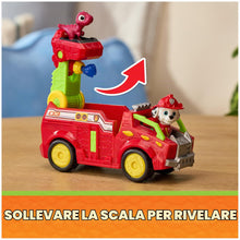 Carica l'immagine nel visualizzatore di Gallery, Paw Patrol: The Dino Movie, camion dei pompieri Marshall Dino Rescue con lanciamissili rotante a 360° con 2 action figur