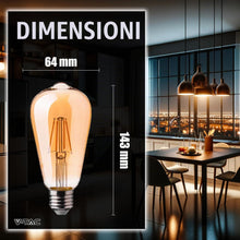 Carica l'immagine nel visualizzatore di Gallery, V-TAC 2x Lampadina LED Filamento Ambrata ST64 con Attacco E27-8W (Equivalenti a 50W) - 720 Lumen - Lampadine Vintage Ret