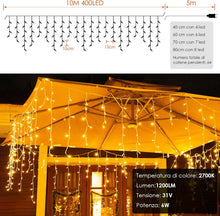 Carica l'immagine nel visualizzatore di Gallery, BESCOST Cascata luminosa 400 LED 10 m bianco caldo con telecomando e timer