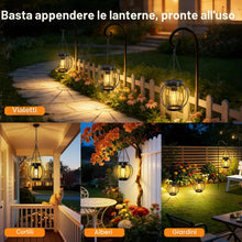 Carica l'immagine nel visualizzatore di Gallery, Lanterna Solare da Esterno, Metallo Impermeabile, LED Bianco Caldo, Accensione/Spengimento Automatico, Lanterna Decorati