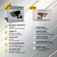 Carica l'immagine nel visualizzatore di Gallery, Cartello Area Videosorvegliata Alluminio, 2 Pezzi Cartello Videosorveglianza con Avviso GDPR, 15x15cm, Alluminio Spazzol