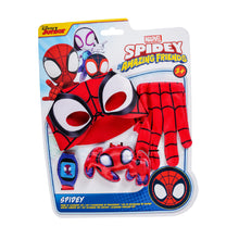Carica l'immagine nel visualizzatore di Gallery, Rubies Marvel Ufficiale - Kit per bambini, costume SPIDEY &amp; i suoi amici, 4 accessori Spider Man con orologio, maschera,