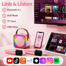 Carica l'immagine nel visualizzatore di Gallery, Gontence Karaoke con Microfono, Regalo Compleanno Bambina 3-12 Anni, Karaoke per Bambini con 2 Microfoni Wireless, Luce LED e Cambia Voce, Giocattolo Karaoke per Ragazzi e Ragazze 3-15 Anni