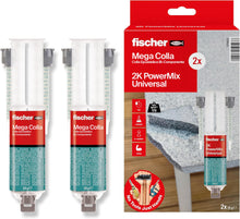 Carica l'immagine nel visualizzatore di Gallery, Fischer 2 Pz Mega Colla Epossidica Bicomponente PowerMix NTJH, Presa Rapida, Adesivo Trasparente per Incollare Metallo, 