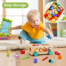 Carica l'immagine nel visualizzatore di Gallery, Giochi Montessori 2 Anni | 6 in 1 Magnetici di Pesca in Legno Abilità Motorie Giocattoli Educativi | Giochi per Bambini 