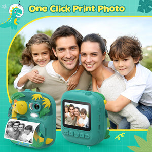 Macchina Fotografica Bambini Istantanea, CAMCLID 2,4 Pollici Fotocamera Bambini con 32GB Scheda, 12MP/1080P Fotocamera Digitale Bambini Dinosauro, Regali per Ragazzi Ragazze da 3-12 Anni (Verde)